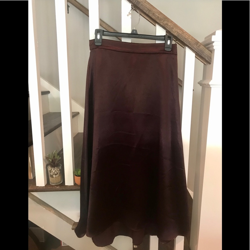 H&M Maxi Burgundy Satin Skirt